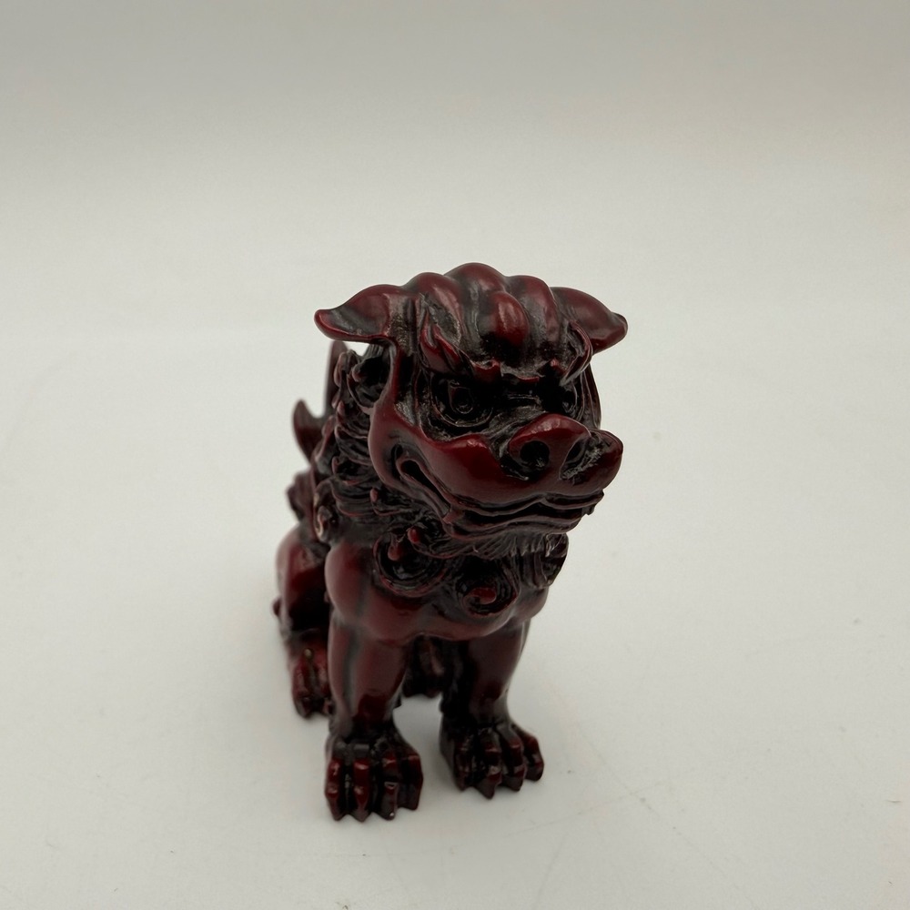 Vintage Red Cinnabar Style Foo Dog Guardian Lion Oriental Resin Figurine 2.75"